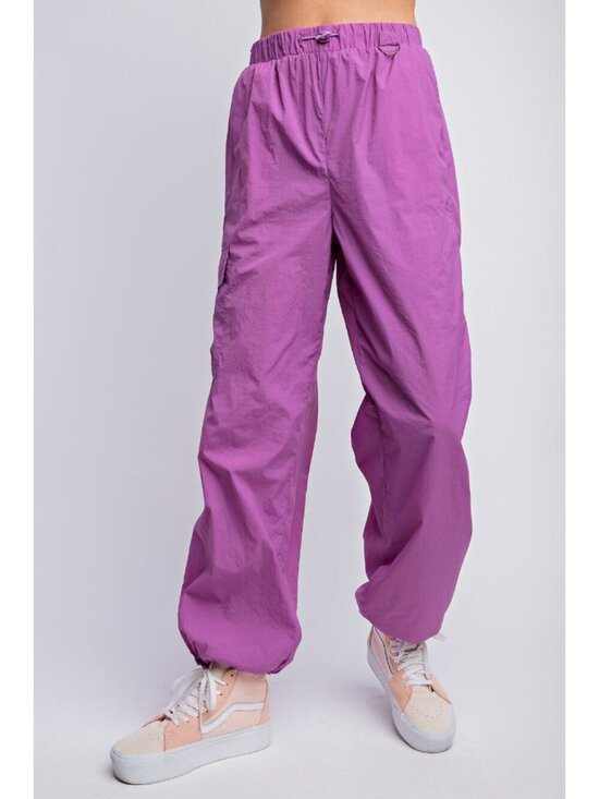 easel Pants - Easel Easy Breezy Parachute Cargo Pants in Lavender Large